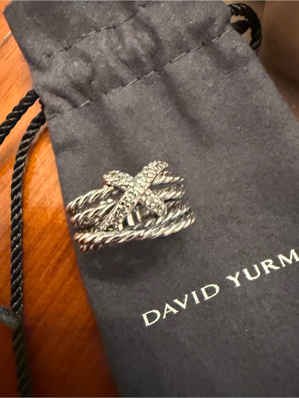 David Yurman Silver Pavé Crossover X Cable Ring